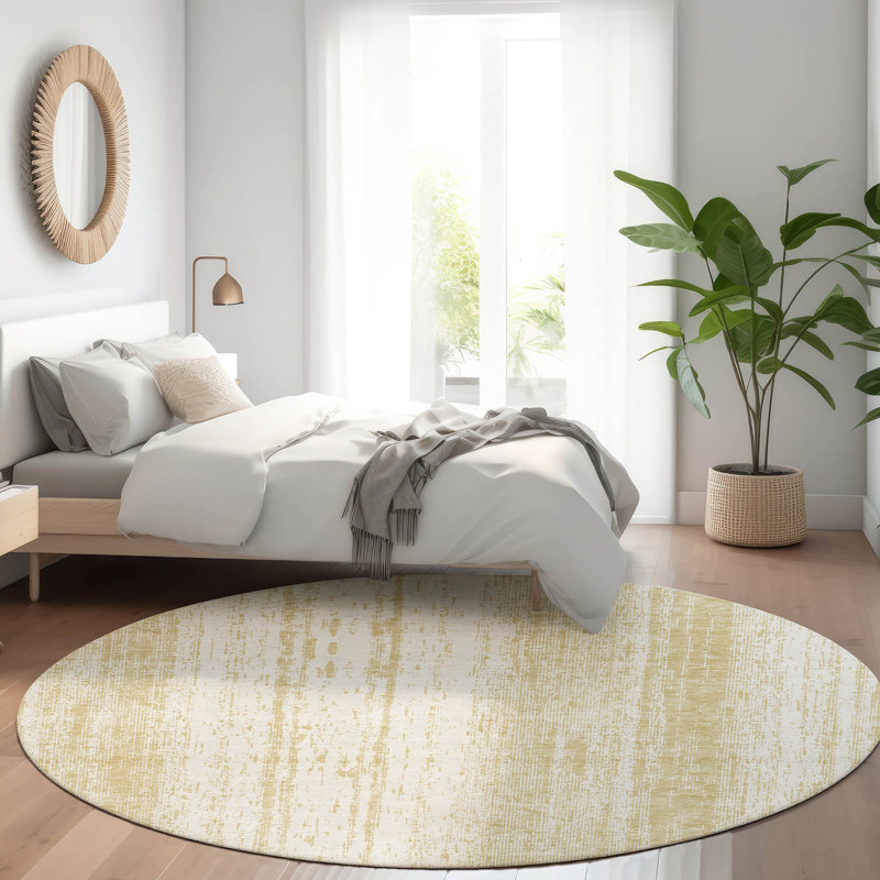 Premium Machine Washable Prisco Gold Rug, Round 8'