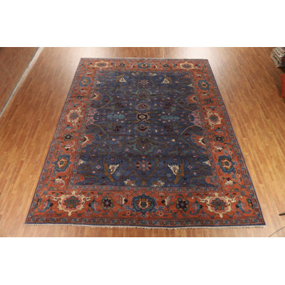 Tapis traditionnel indien bleu et orange à motif floral 12 x 15