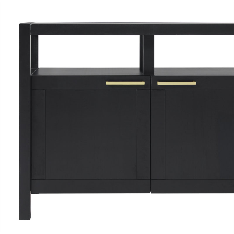 Modern Solid Wood  TV Stand With Glass Top, 27"H x 58"L x 16"W, Black
