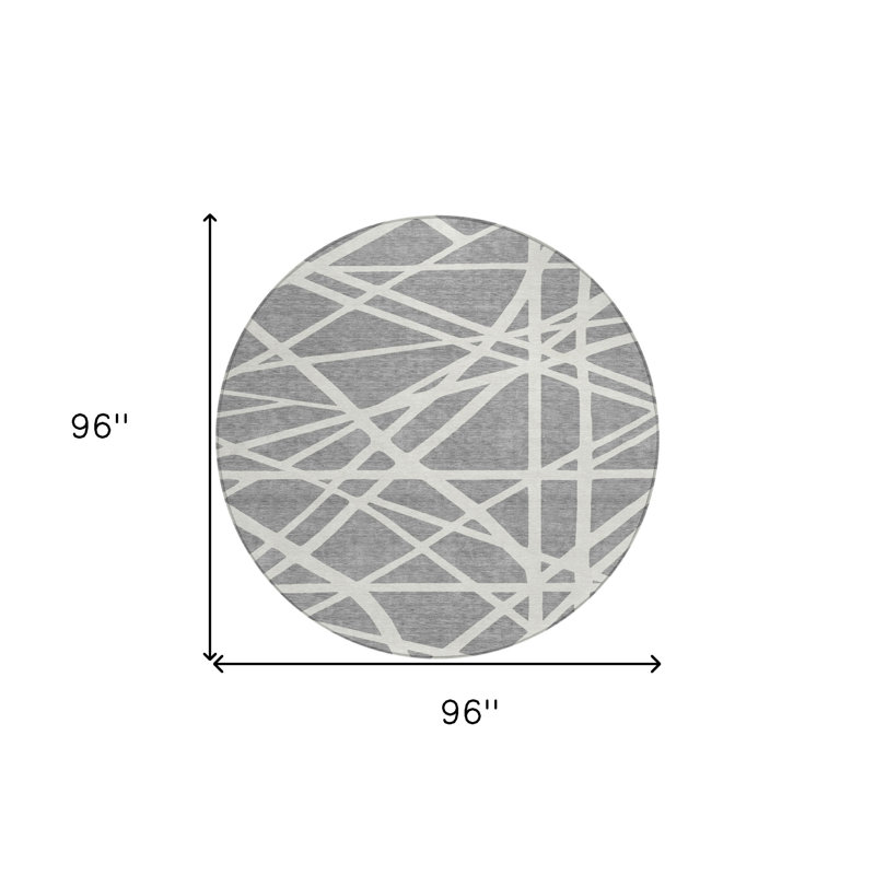 Tapis d'intérieur rond lavable géométrique 8 pi gris
