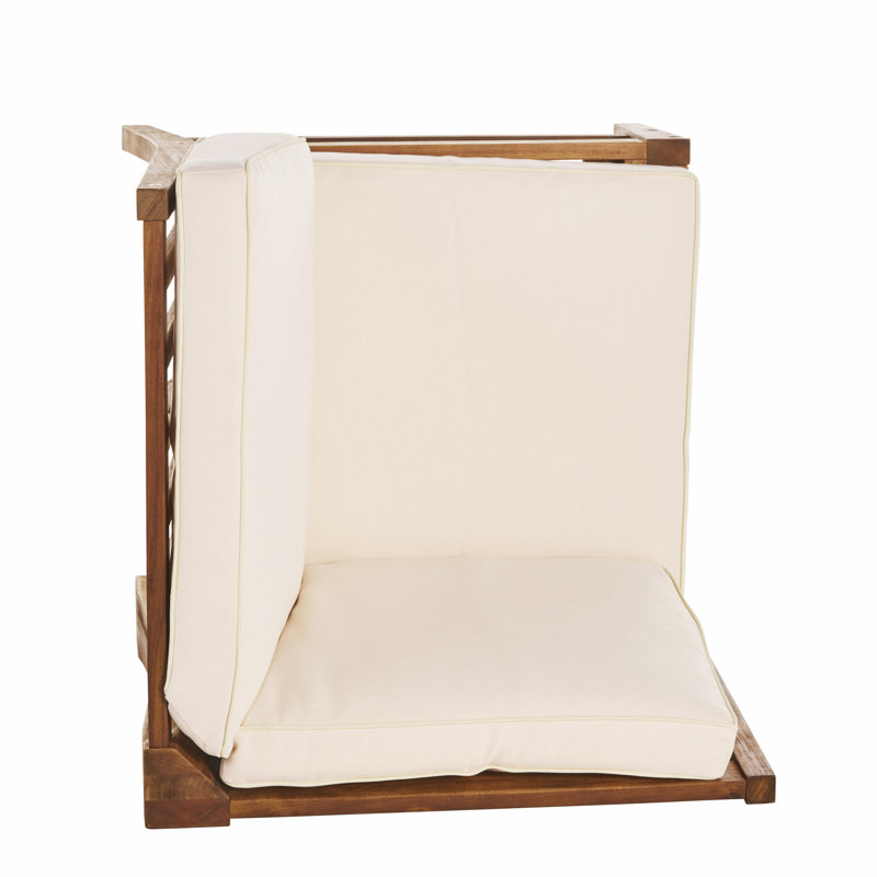Chaise d'angle en bois d'acacia avec finition en teck et coussin pour la cour arrière, Crème