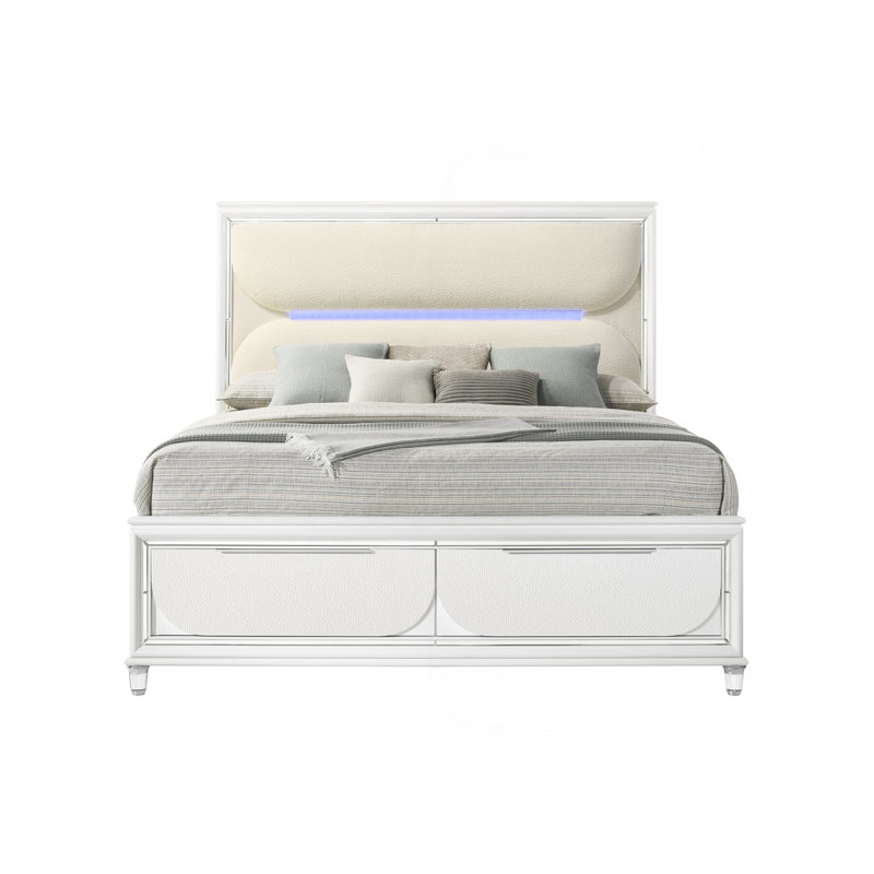 Lit Ek blanc avec boucle et rangement blanc (avec très grand lit)