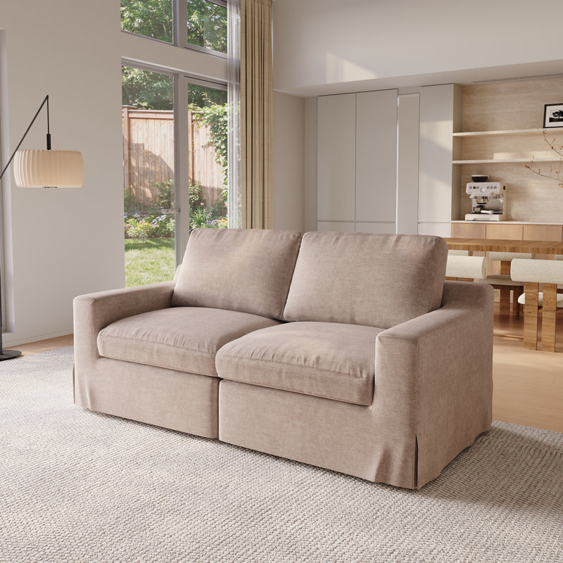 Canapé modulaire rembourré 2 pièces en lin avec housse 2 pièces, Khaki