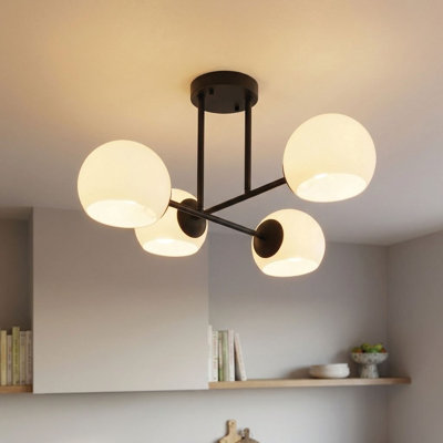Plafonnier semi-encastré noir mat 4 lumières 22 pouces avec abat-jour en verre opale gravé Caia