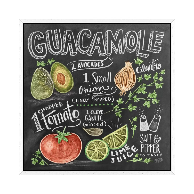 Guacamole Recipe - Print on Canvas, 45.72 cm H x 45.72 cm W, White Framed