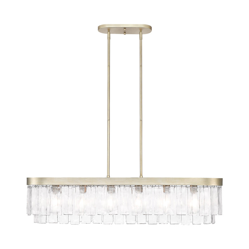 Hoisington 6-Light Linear Pendant with Hammered Water Glass, White Gold