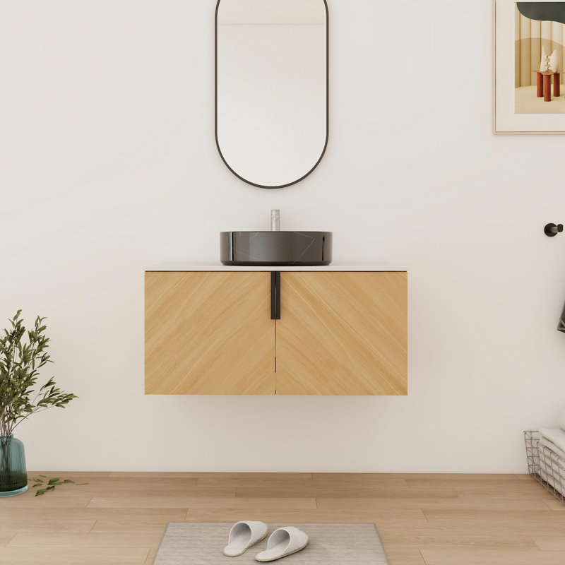 Meuble-lavabo mural simple 36 po avec comptoir en céramique 36 po, Noir / blanc
