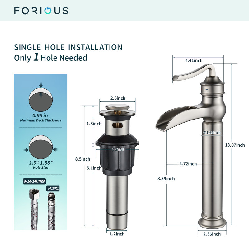 Forious Vessel Sink Faucet Single-handle Bathroom Faucet with Drain Assembly, Brushed Nickel