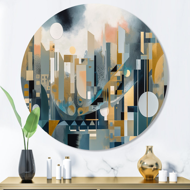 «Green Abstracted Scenic Views I» - Décoration murale abstraite paysage en métal, H 16 po x l 16 po x P 1 po