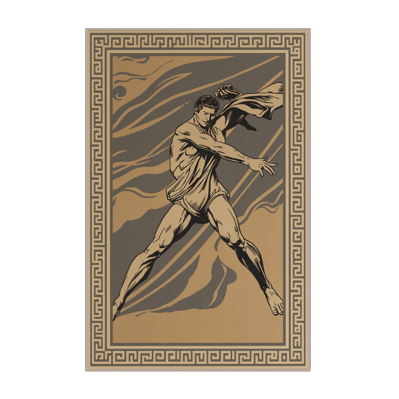Machine Washable Bracondale Greek Olympic Wrestler Classic Oriental Rug in Beige – Beige Binding, 7x10