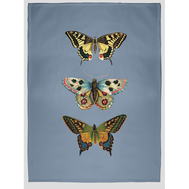Butterflies Spring Throw Blanket, 60" W x 80" L, Dusty Smoke Blue