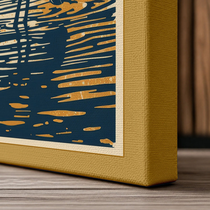 Moonlit Heron Japandi - Wrapped Canvas, 24x16 - 61.0 x 40.6 cm, Ochre Border