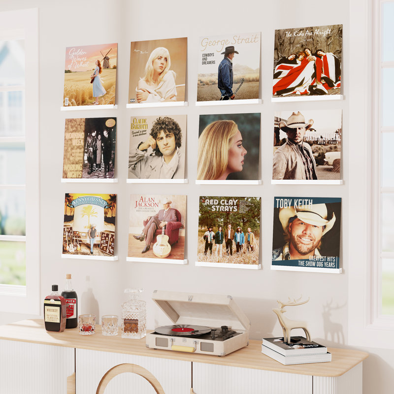 12 Pcs Vinyl Record Storage, 12 Inch Vinyl Record Stand Wall Mount Vinyl Record Holder, White, White