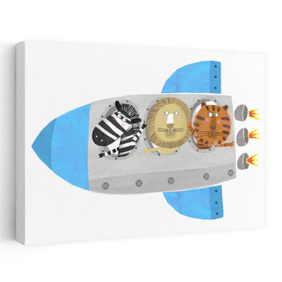 Animaux, fusée spatiale ludique, tigre contemporain, zèbre, impression murale