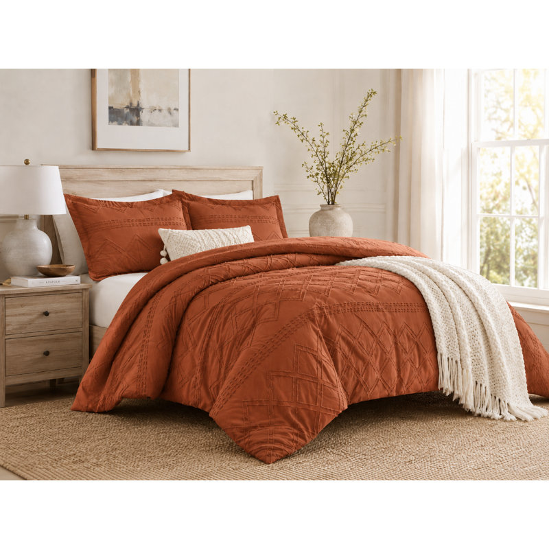  Parure de lit prélavée en jacquard ultra doux à clips Swift Home, Couette pour très grand lit + 2 taies décorative, Brique