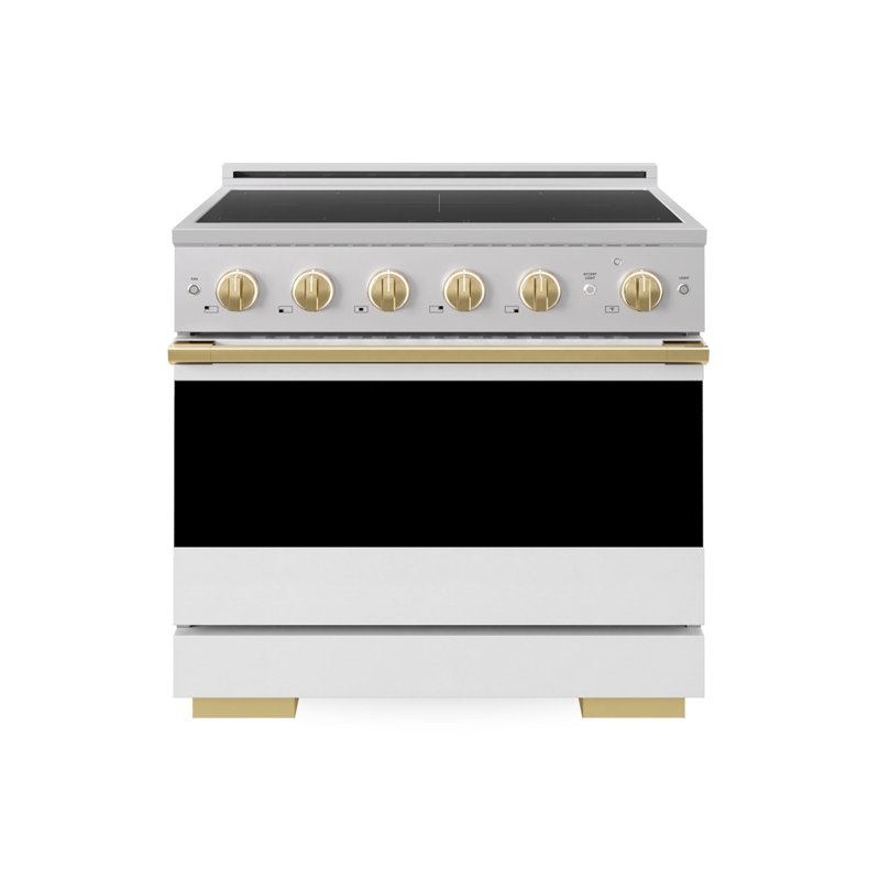 ZLINE Autograph 36 in. Marino Induction Range with 5 Element Cooktop and Polished Gold Accents, White Matte/Polished Gold