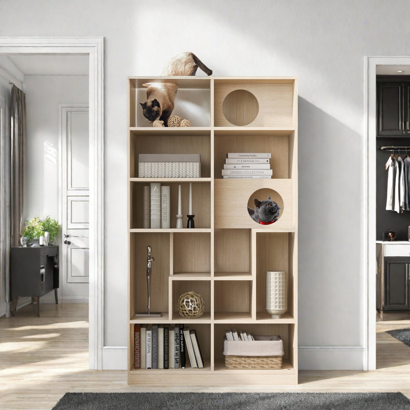 Modern Cat Bookcase Cat Tree Shelves With Storage Shelves And Cat Holes