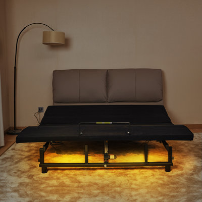 Queen adjustable smart base: zero gravity frame with usb ports & nightlights - remote control, black finish