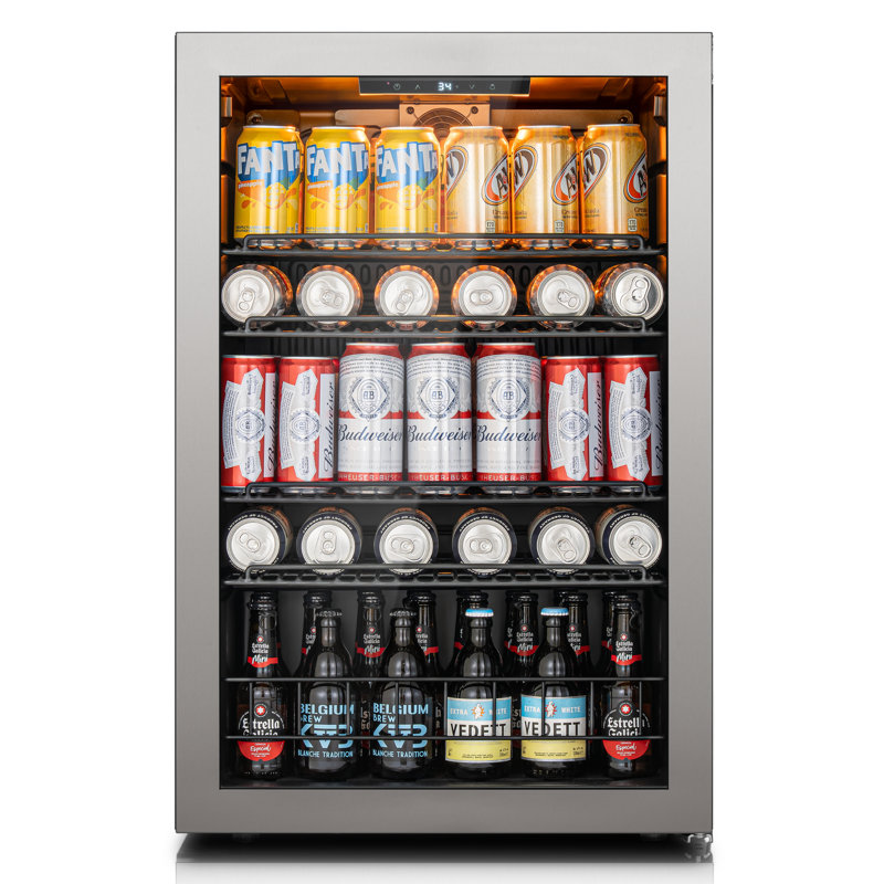 L 21,7 po, 4,59 pieds cubes Pi. Réfrigérateur autoportant pour 155 canettes avec porte en verre réversible et 4 tablettes réglables