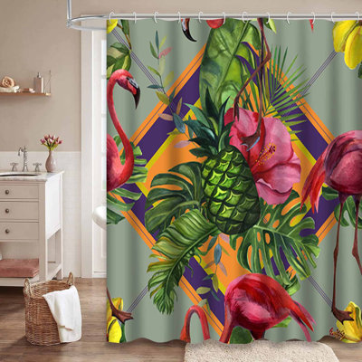 Aquarelle de flamants tropicaux dessinés dans la jungle, tissu de fleurs de la nature avec 12 crochets