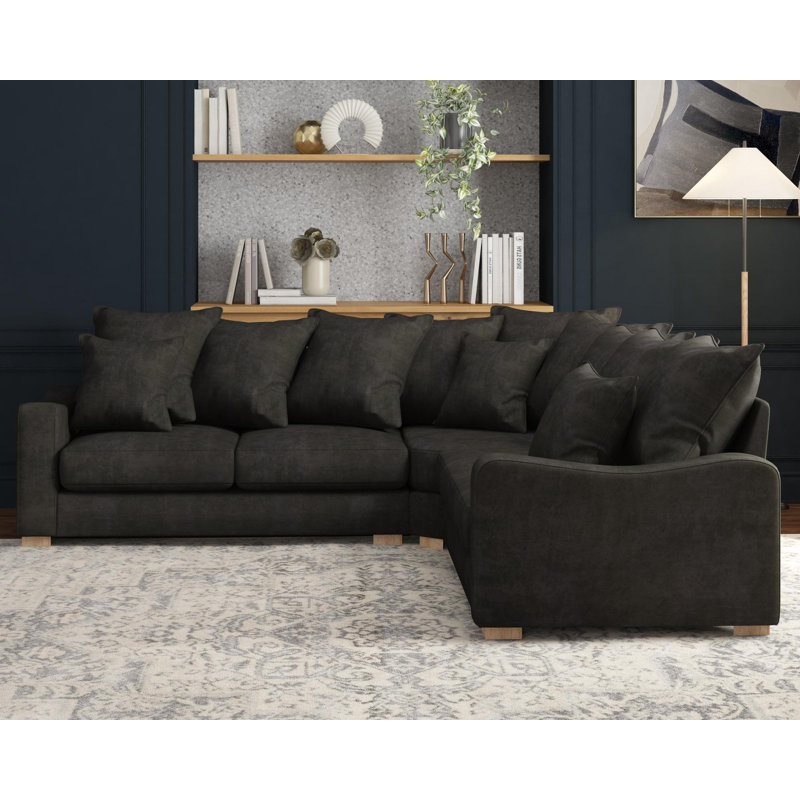 Theadford Corner with two seats both sides, Scatter Back, Navy Faux Fur