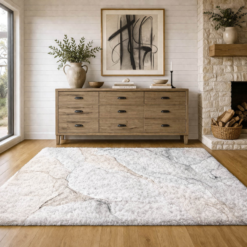 Tapis de qualité supérieure à poil long lavable ADS515, Ivoire ivoire, 3 pi x 5 pi
