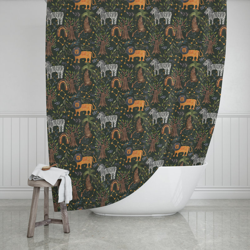 Animal Print and Floral Shower Curtain, 93" H x 70" W