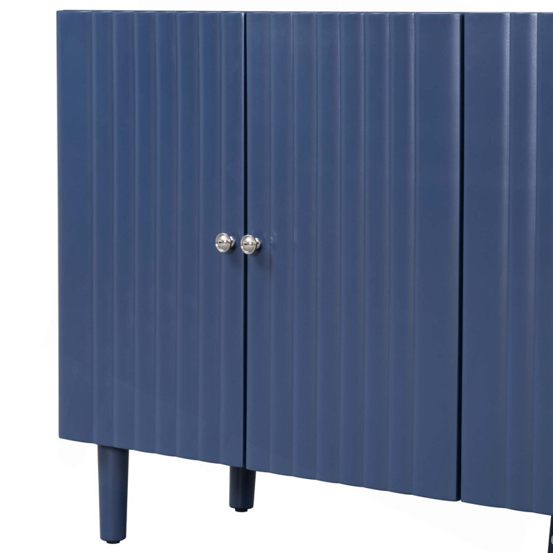 Elegant Four-Door Sideboard With Wavy Pattern Doors,Cylindrical Legs,And Sleek Metal Handles,Adjustable,Suitable For Study,Entryway And Living Room