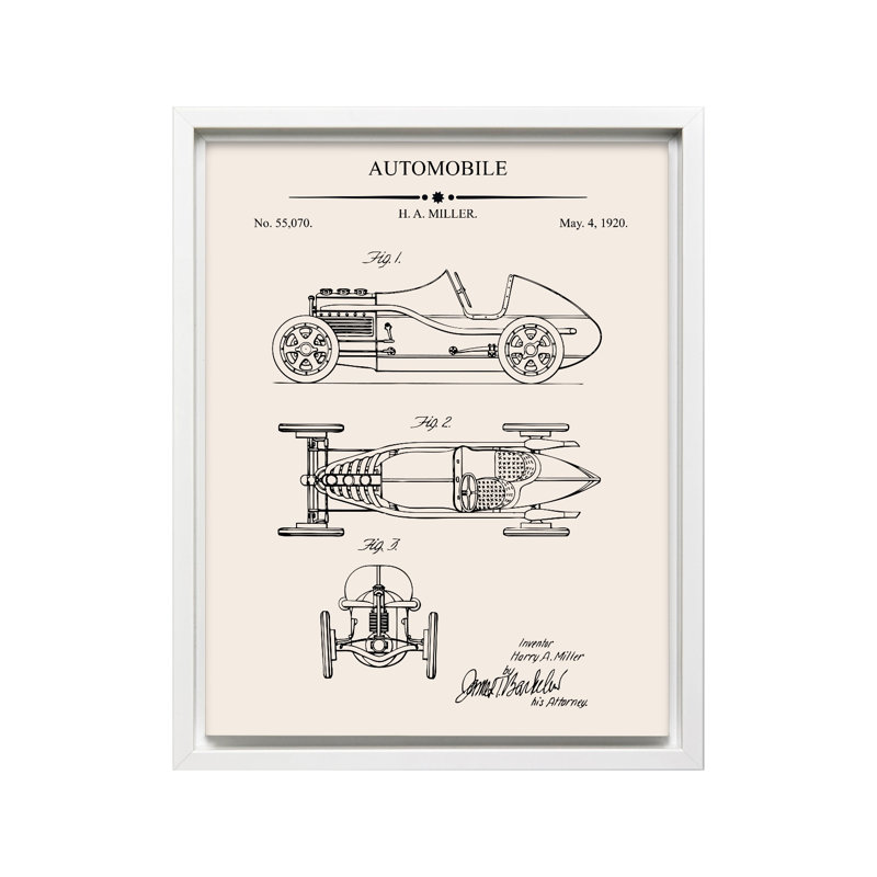 Plan de voiture, Canvas, 24"H x 32"W, White Framed