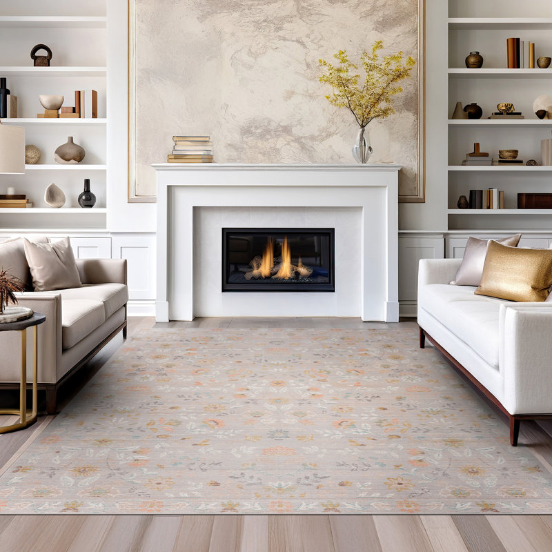 Helen Traditional Oriental Gray Polyester Area Rug, Rectangle 5' x 7'