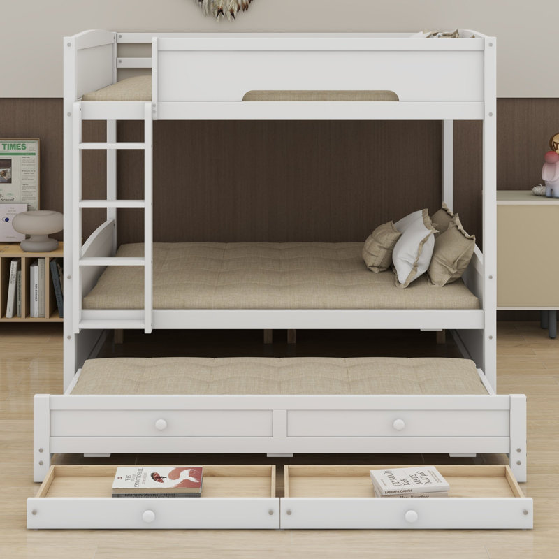 Le lit superposé avec lit gigogne et tiroirs convient aux décors modernes et traditionnels, Blanc