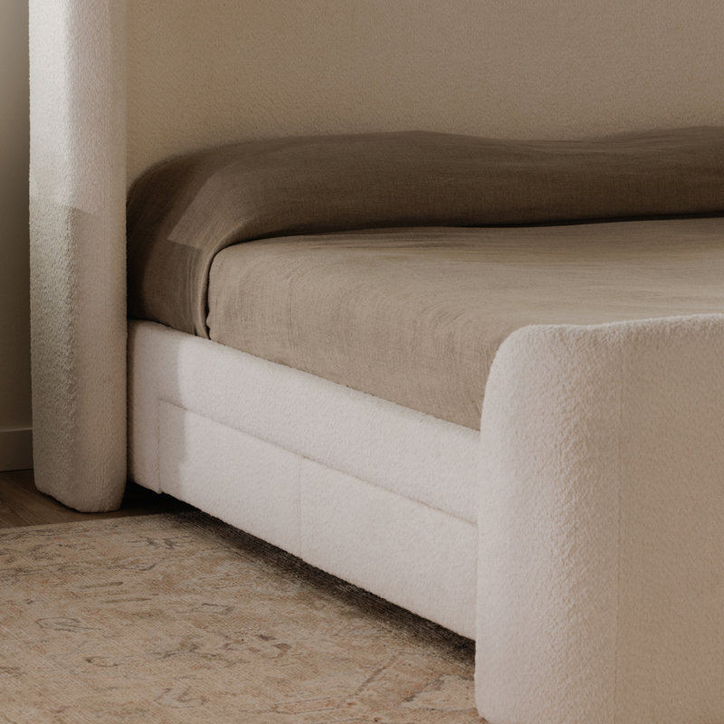 SOPHIA Upholstered Wingback Storage Bed, Queen, Cream Boucle