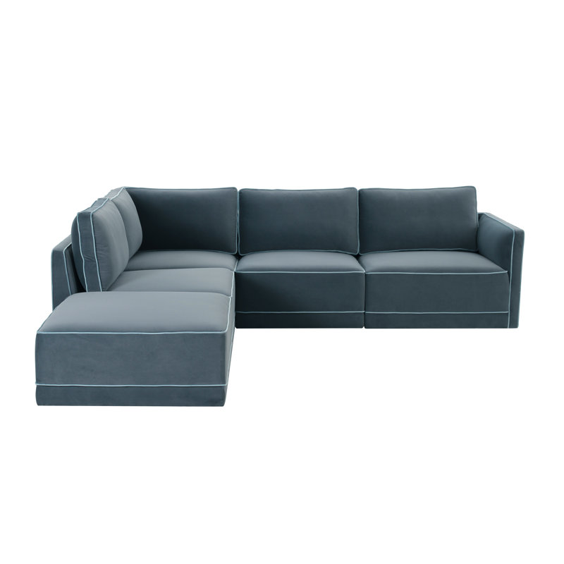 Canapé modulaire Clairah Berry, Orienté à gauche (vu de face), Velours bleu