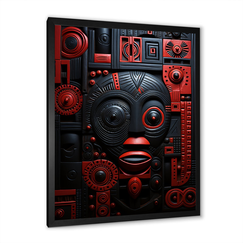 Guerrier zoulou, masque africain 1 - Masque africain, art mural, Cadre simple noir, H 32 po x l 24 po x P 1 po