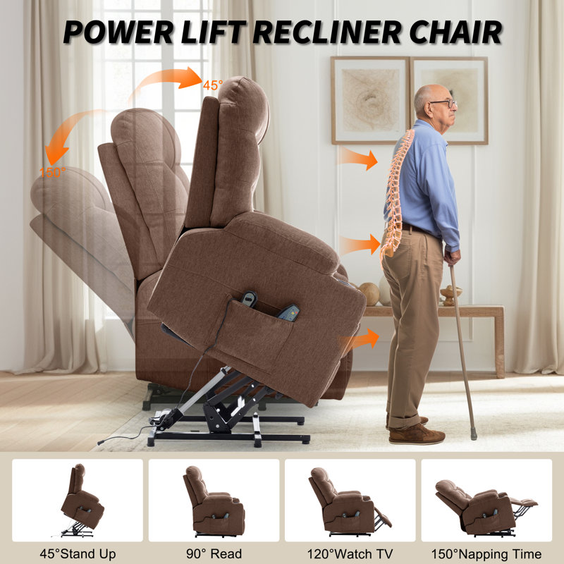 Fauteuil inclinable électrique KORSER, fauteuil élévateur électrique avec massage par vibration chauffé, porte-gobelets, poches latérales