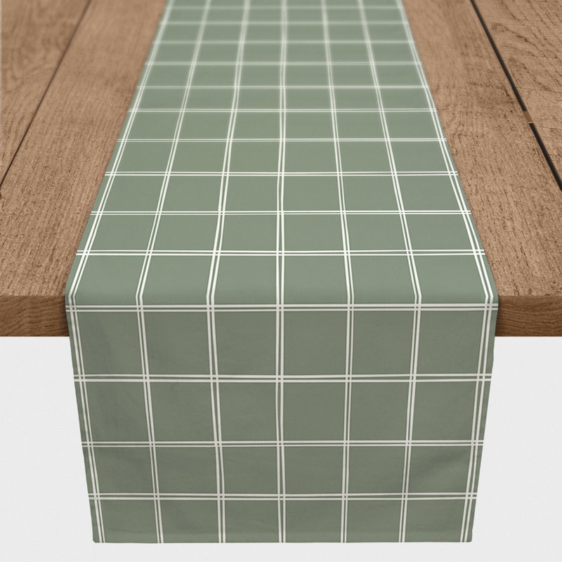 Askerby Roughhexagon Table Runner, 90" x 16", Sage Green, Minor Hand Drawn Plaid