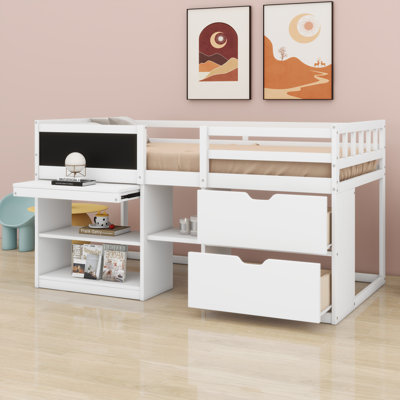 Low Loft Bed With Rolling Desk