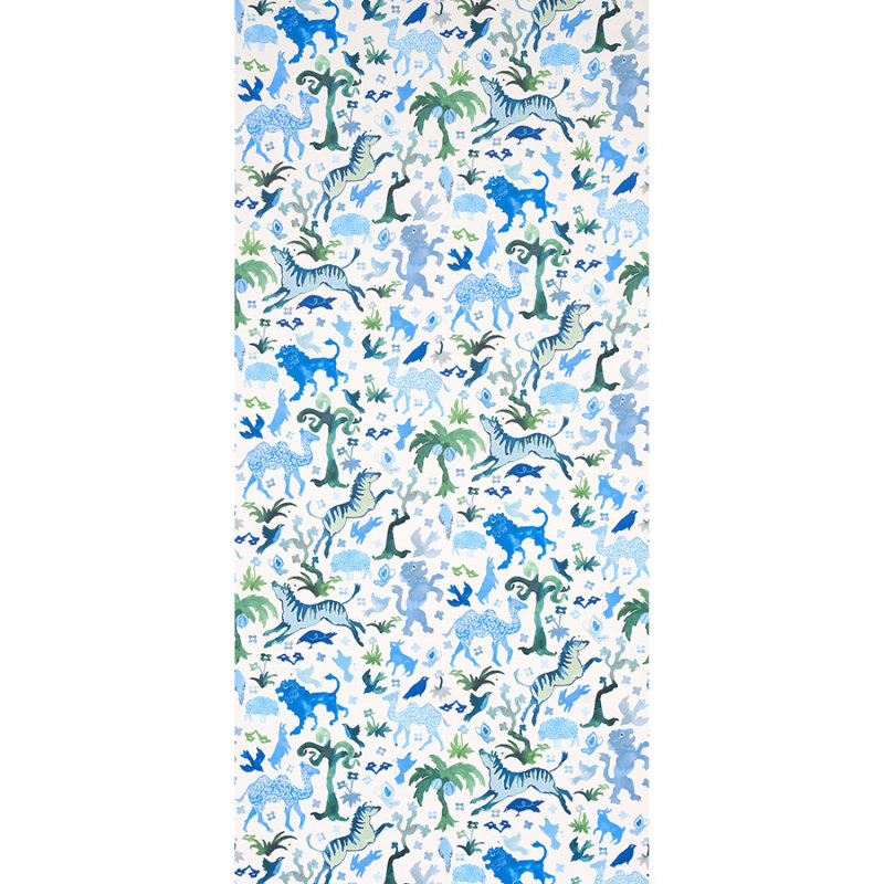 Papier peint Schumacher x Happy Menocal Beasts, Bleu / vert