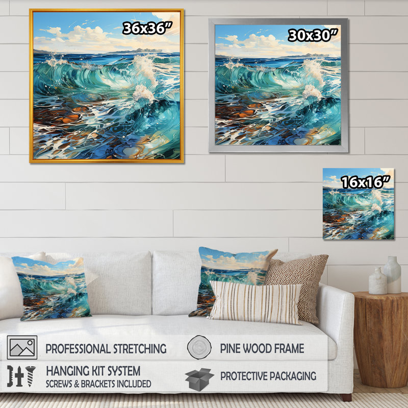 «Ocean Charm», art liquide vif III, Cadre simple blanc, H 24 po x l 24 po x P 1 po