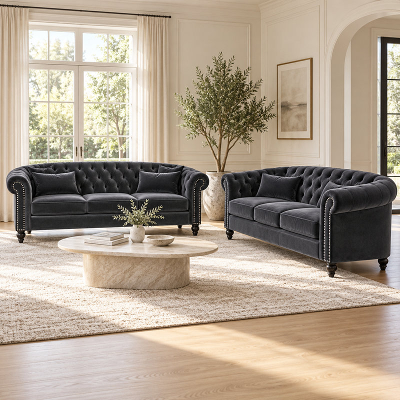 Ensemble de canapés Chesterfield Chisholm, Noir
