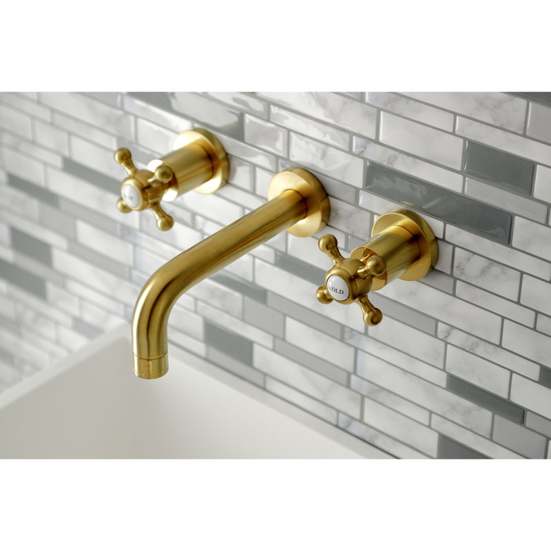 Kingston Brass Metropolitan Two-Handle 3-Hole Wall Mount Bathroom Faucet, Brushed Brass