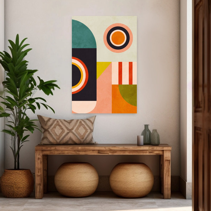 Art contemporain abstrait géométrique coloré, H 48 po x l 32 po
