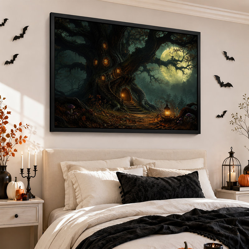 Art mural sur toile Magical Treehouse In Moonlit Forest, 16"H x 24"W