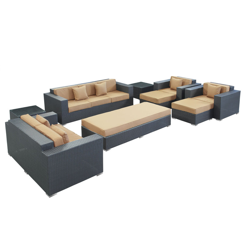 Ensemble d'extérieur 9 pièces en rotin avec coussins Eclipse par Modway, Espresso, Moka