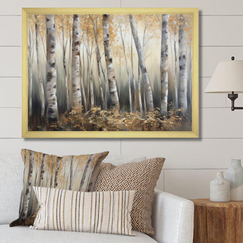 «Quinnwood Birch Tree Forest Wonderland III», reproduction sur toile, Cadre doré simple, H 12 po x l 20 po x P 1 po