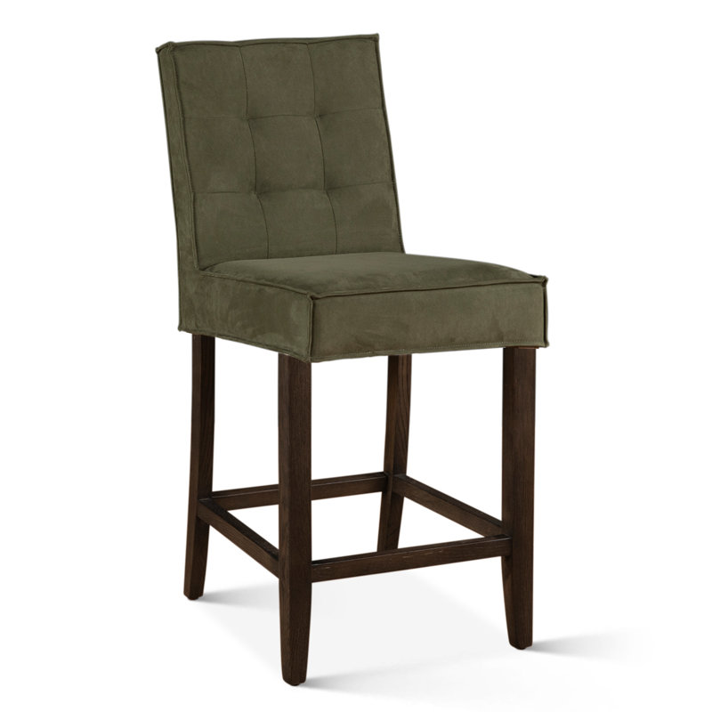 Aven Upholstered Stool with Solid Wood Frame, Suede-Green