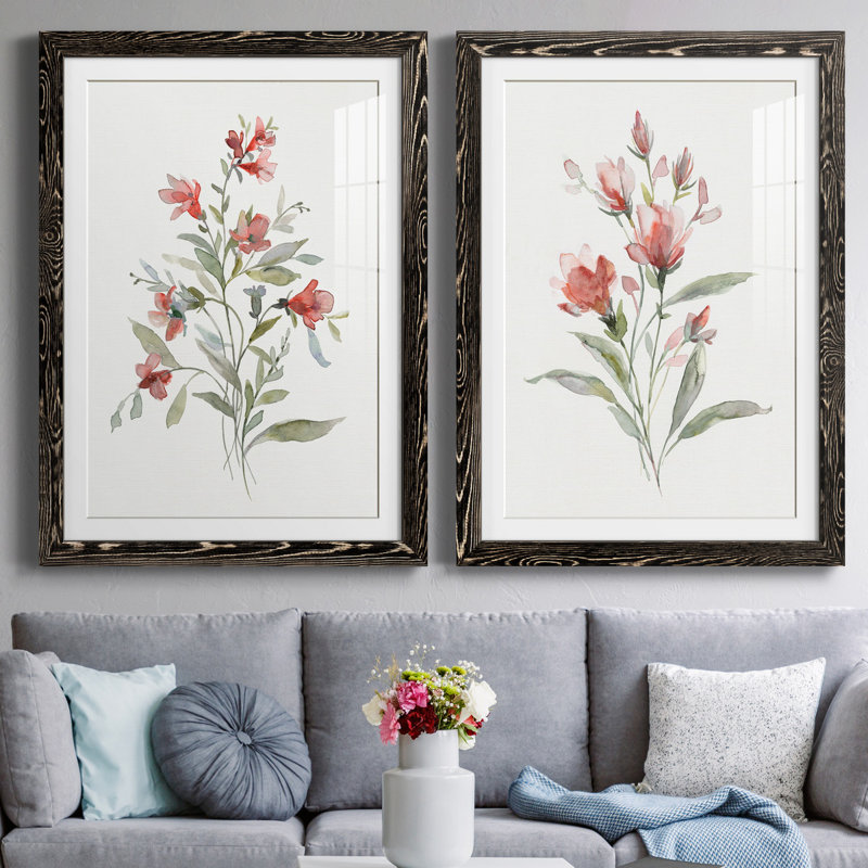 Lin botanique corail III - ensemble de 2 reproductions d'art, H 31,5 po x l 47 po x P 1,5 po, H 31,5 po x l 47 po x P 1,5 po