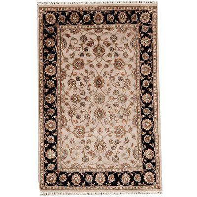 Tapis chameau et noir noué à la main de haute qualité