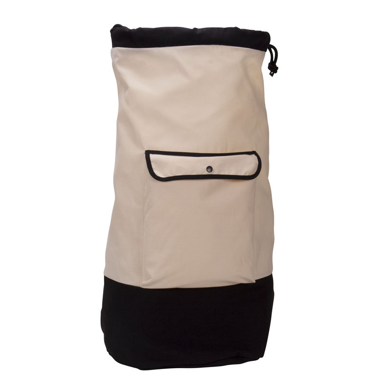 Laundry Duffle Bag, Poly-Cotton Canvas Pack with Adjustable Shoulder Straps, Drawstring Top, Pocket with Snap Closure, Chic and Multipurpose, Great for Laundry, Camping and More, Cream and Black