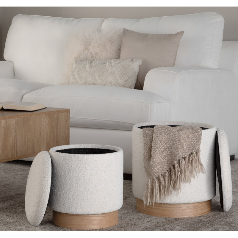  Callum Ottoman Set with Natural Wood Base, Cream